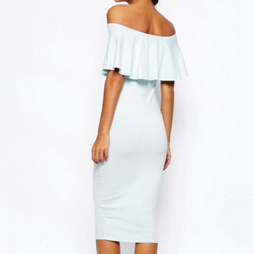 Pale Blue Off Shoulder Pencil Midi Dress by ASOS